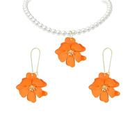 DEYOUM Flower Pearl Earrings Necklace Set for Women Trendy Lucky Bohemian Chic Cute Flower Pearl Blossom Design Earrings Dangle Drop Earring Necklace Set Holiday Summer Hawaiian Fashion Jewelry Gift