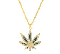 DEYOUM Marijuana Leaf Necklace for Women Personalized Punk Hip-hop Large Cubic Zirconia Maple Fall Leaves Charm Pendant Necklace Statement Thanksgiving Christmas Jewelry Gift, Zinc, Rhinestone