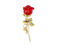 DEYOUM Rose Flowers Brooches for Women Crystal Rhinestone Red Rose Shape Leaf Brooches Lapel Pin Holiday Clothing Dess Jewelry Accessory, M, Metal, no gemstone