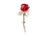 DEYOUM Rose Flowers Brooches for Women Crystal Rhinestone Red Rose Shape Leaf Brooches Lapel Pin Holiday Clothing Dess Jewelry Accessory, M, Metal, no gemstone