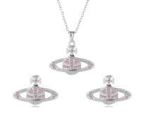 DEYOUM Saturn Planet Earrings Necklace Set for Women Trendy Aesthetic Rhinestone Cubic Zircon Space Saturn Planet Pendant Earrings Necklace Party Holiday Wedding Jewelry Gift Set, M, Metal, No