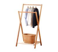 DEYUCUL Foldable Clothes Airer, 2-Tier Bamboo Drying Rack with Storage Shelf, Space Saving Foldable Clothing Rail for Indoor Outdoor Use, Max Fold Thickness 4cm (50x44x114cm)