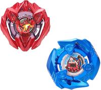 DEZAWRTY X Battling Tops Set, Buster Dran UX Attack Type & Defense Type, 2 Right Spinning Tops, Great Toy Gift for Boy Kid 6+(Red+Blue)