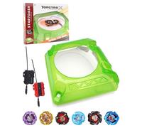 DEZAWRTY X Battling Tops Set with Enclosed Stadium - 6 Spinning Tops, 2 Launchers, Anti-Fly Roof Arena for Safe Battles, Multiplayer Battle Set for Kids Ages 6 and Up (Green&White)