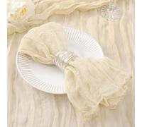 DeZerlor 12 Pack Beige Cheesecloth Napkins Washable Summer Cream Cloth Napkins Set of 12 Cotton Gauze Table Napkins Bulk 21x21 Inches for Wedding Bridal Baby Shower Dinner Garden Party Decor
