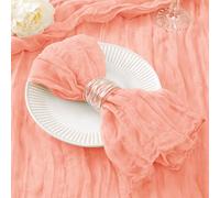 DeZerlor 12 Pack Coral Pink Cheesecloth Napkins Washable Summer Cloth Napkins Set of 12 Cotton Gauze Dinner Table Napkins Bulk 21x21 Inches for Wedding Bridal Baby Shower Tea Party Decor