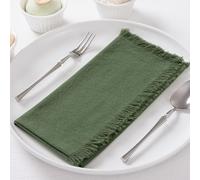 DeZerlor 6 Pack Olive Green Cotton Linen Napkins with Fringe Green Cloth Napkins Set of 6 Boho Handmade Dinner Table Napkins for Wedding Bridal Baby Shower Tea Party, 17 x 17 Inches