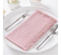 DeZerlor 6 Pack Pink Cotton Linen Napkins with Fringe Thanksgiving Fall Cloth Napkins Set of 6 Boho Handmade Dinner Table Napkins Bulk for Wedding Baby Shower Girl Sweet 16, 17 x 17 Inches