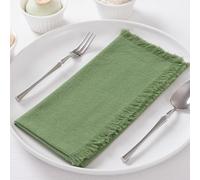 DeZerlor 6 Pack Sage Green Cotton Linen Napkins with Fringe Green Cloth Napkins Set of 6 Boho Handmade Dinner Table Napkins for Wedding Bridal Baby Shower Tea Party, 17 x 17 Inches