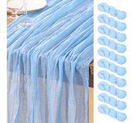 DeZerlor Baby Blue Cheesecloth Table Runner 10 Pack Spring Easter Table Runners Boho Gauze 120 Inches Light Blue Table Decor for Wedding Bridal Baby Shower Parties