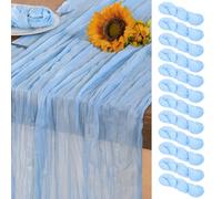 DeZerlor Baby Blue Cheesecloth Table Runner 12 Pack Summer Sheer Light Blue Cheese Cloth Table Runners Boho Gauze 120 Inches Gauze Summer Table Decorations for Wedding Bridal Baby Boy Shower Birthday
