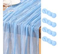 DeZerlor Baby Blue Cheesecloth Table Runner 4 Pack Spring Easter Table Runners Boho Gauze 120 Inches Light Blue Table Decor for Wedding Bridal Baby Shower Parties
