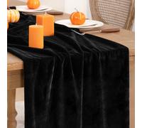 DeZerlor Black Velvet Table Runner Fall Halloween Black Table Runner 20 x 120 Inch Luxurious Elegant Velvet Fabric Thanksgiving Table Decorations for Christmas Dinner Wedding Bridal Baby Shower