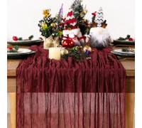 DeZerlor Burgundy Red Cheesecloth Table Runner Spring Table Runner Boho Gauze 120 Inches Cheese Cloth Table Decor for Wedding Bridal Baby Shower Valentine's Day