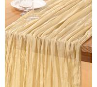 DeZerlor Champagne Cheesecloth Table Runner 120 Inches Long Boho Sheer Gauze Table Runner for Champagne Bridal Shower Decor Wedding Baby Shower Parties Decor
