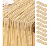 DeZerlor Champagne Gold Cheesecloth Table Runner 10 Pack Spring Easter Table Runners Boho Gauze 120 Inches Champagne Cheese Cloth Table Decor for Wedding Bridal Baby Shower Parties