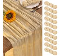 DeZerlor Champagne Gold Cheesecloth Table Runner 10 Pack Spring Easter Table Runners Boho Gauze 120 Inches Champagne Cheese Cloth Table Decor for Wedding Bridal Baby Shower Parties