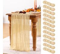 DeZerlor Champagne Gold Cheesecloth Table Runner 12 Pack Spring Table Runners Boho Gauze 120 Inches Champagne Cheese Cloth Table Decor for Wedding Bridal Baby Shower Valentine's Day
