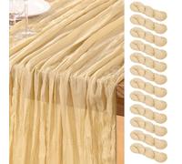 DeZerlor Champagne Gold Cheesecloth Table Runner 12 Pack Summer Table Runners Boho Gauze 120 Inches Cheese Cloth Table Decor for Wedding Bridal Baby Shower Parties