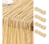 DeZerlor Champagne Gold Cheesecloth Table Runner 4 Pack Spring Easter Table Runners Boho Gauze 120 Inches Champagne Cheese Cloth Table Decor for Wedding Bridal Baby Shower Parties