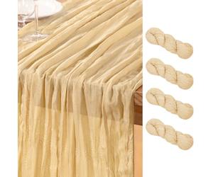 DeZerlor Champagne Gold Cheesecloth Table Runner 4 Pack Spring Easter Table Runners Boho Gauze 120 Inches Champagne Cheese Cloth Table Decor for Wedding Bridal Baby Shower Parties