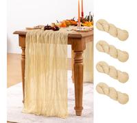 DeZerlor Champagne Gold Cheesecloth Table Runner 4 Pack Spring Table Runners Boho Gauze 120 Inches Champagne Cheese Cloth Table Decor for Wedding Bridal Baby Shower Valentine's Day