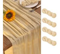 DeZerlor Champagne Gold Cheesecloth Table Runner 4 Pack Spring Table Runners Boho Gauze 120 Inches Champagne Cheese Cloth Table Decor for Wedding Bridal Baby Shower Valentine's Day