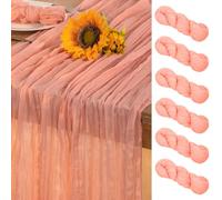 DeZerlor Coral Pink Cheesecloth Table Runner 6 Pack Spring Easter Table Runners Boho Gauze 120 Inches Coral Cheese Cloth Table Decor for Wedding Bridal Baby Shower Parties