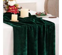 DeZerlor - Emerald Green Velvet Table Runner, 20" x 120", Solid Pattern, Classic Style