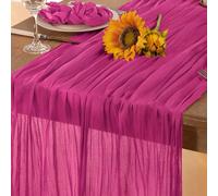 DeZerlor Hot Pink Cheesecloth Table Runner 4 Pack Spring Easter Table Runners Boho Gauze 120 Inches Fuschia Cheese Cloth Table Decor for Wedding Bridal Baby Shower Parties