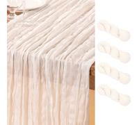 DeZerlor Ivory White Cheesecloth Table Runner 4 Pack Spring Easter Table Runners Boho Gauze 120 Inches White Cheese Cloth Table Decor for Wedding Bridal Baby Shower Parties