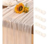 DeZerlor Ivory White Cheesecloth Table Runner 4 Pack Spring Easter Table Runners Boho Gauze 120 Inches White Cheese Cloth Table Decor for Wedding Bridal Baby Shower Parties