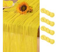 DeZerlor Lemon Yellow Cheesecloth Table Runner 4 Pack Fall Table Runners Boho Gauze 120 Inches Yellow Cheese Cloth Fall Table Decorations for Thanksgiving Wedding Bridal Baby Shower Parties Decor