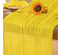 DeZerlor Lemon Yellow Cheesecloth Table Runner Fall Table Runner Boho Gauze 120 Inches Yellow Cheese Cloth Fall Table Decorations for Thanksgiving Wedding Bridal Baby Shower Parties Decor