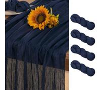 DeZerlor Navy Blue Cheesecloth Table Runner 4 Pack Spring Easter Table Runners Boho Gauze 120 Inches Navy Cheese Cloth Table Decor for Wedding Bridal Baby Shower Parties