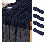 DeZerlor Navy Blue Cheesecloth Table Runner 4 Pack Summer Table Runners Boho Gauze 120 Inches Cheese Cloth Table Decor for Wedding Bridal Baby Shower Parties