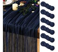 DeZerlor Navy Blue Cheesecloth Table Runner 6 Pack Spring Table Runners Boho Gauze 120 Inches Navy Cheese Cloth Table Decor for Wedding Bridal Baby Shower Valentine's Day