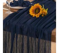 DeZerlor Navy Blue Cheesecloth Table Runner Fall Table Runner Boho Gauze 120 Inches Navy Cheese Cloth Fall Table Decorations for Thanksgiving Wedding Bridal Baby Shower Party Christmas Dinner