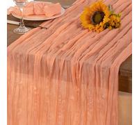 DeZerlor Peach Cheesecloth Table Runner Summer Sheer Cheese Cloth Table Runner Boho Gauze 120 Inches for Sweet Little Peach Baby Shower Decorations Wedding Bridal Birthday Summer Parties
