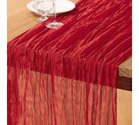 DeZerlor Red Cheesecloth Table Runner Spring Easter Table Runner Boho Gauze 120 Inches Red Cheese Cloth Table Decor for Wedding Bridal Baby Shower Parties