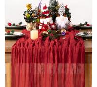 DeZerlor Red Cheesecloth Table Runner Spring Table Runner Boho Gauze 120 Inches Red Cheese Cloth Table Decor for Wedding Bridal Baby Shower Valentine's Day