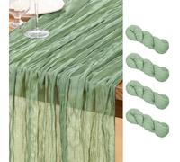 DeZerlor Sage Green Cheesecloth Table Runner 4 Pack Summer Table Runners Boho Gauze 120 Inches Cheese Cloth Table Decor for Wedding Bridal Baby Shower Parties