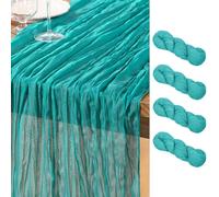 DeZerlor Teal Green Cheesecloth Table Runner 4 Pack Spring Easter Table Runners Boho Gauze 120 Inches Turquoise Cheese Cloth Table Decor for Wedding Bridal Baby Shower Parties