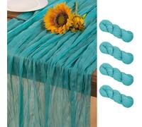 DeZerlor Teal Green Cheesecloth Table Runner 4 Pack Spring Table Runners Boho Gauze 120 Inches Turquoise Cheese Cloth Table Decor for Wedding Bridal Baby Shower Valentine's Day