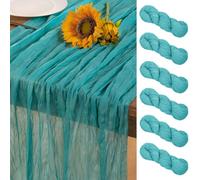 DeZerlor Teal Green Cheesecloth Table Runner 6 Pack Fall Table Runners Boho Gauze 120 Inches Turquoise Cheese Cloth Fall Table Decorations for Thanksgiving Wedding Bridal Baby Shower Tea Party Decor