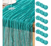 DeZerlor Teal Green Cheesecloth Table Runner 6 Pack Spring Easter Table Runners Boho Gauze 120 Inches Turquoise Cheese Cloth Table Decor for Wedding Bridal Baby Shower Parties