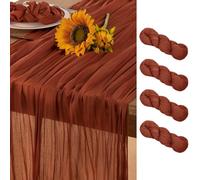 DeZerlor Terracotta Cheesecloth Table Runner 4 Pack Boho Fall Burnt Orange Cheese Cloth Table Runners 120 Inches Rust Thanksgiving Table Decorations for Wedding Bridal Baby Shower Friendsgiving Decor