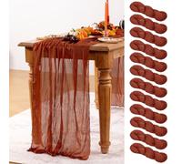 DeZerlor Terracotta Cheesecloth Table Runner Burnt Orange 12 Pack Spring Table Runners 120 Inches Rust Cheese Cloth Table Decor for Wedding Bridal Baby Shower Valentine's Day