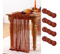 DeZerlor Terracotta Cheesecloth Table Runner Burnt Orange 4 Pack Spring Table Runners 120 Inches Rust Cheese Cloth Table Decor for Wedding Bridal Baby Shower Valentine's Day