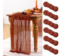 DeZerlor Terracotta Cheesecloth Table Runner Burnt Orange 6 Pack Spring Table Runners 120 Inches Rust Cheese Cloth Table Decor for Wedding Bridal Baby Shower Valentine's Day